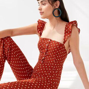 Lucca Couture Madelynn Polka Dot Ruffle Jumpsuit in color Pumpkin Size M